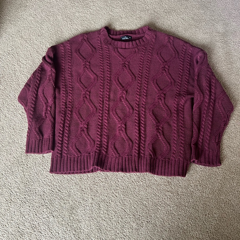 Cable Knit Sweater - Burgundy